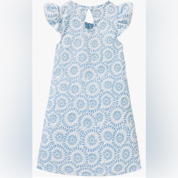 Girls 👧🏻 🆕 Blue Dress with Swirl Pattern and Ruffled Neckline - Picture 3 of 6